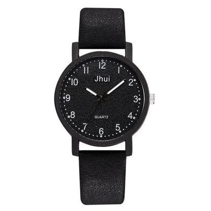Stylish quartz watch with simple numeric dial, stainless steel clasp, and PU leather strap in various colors