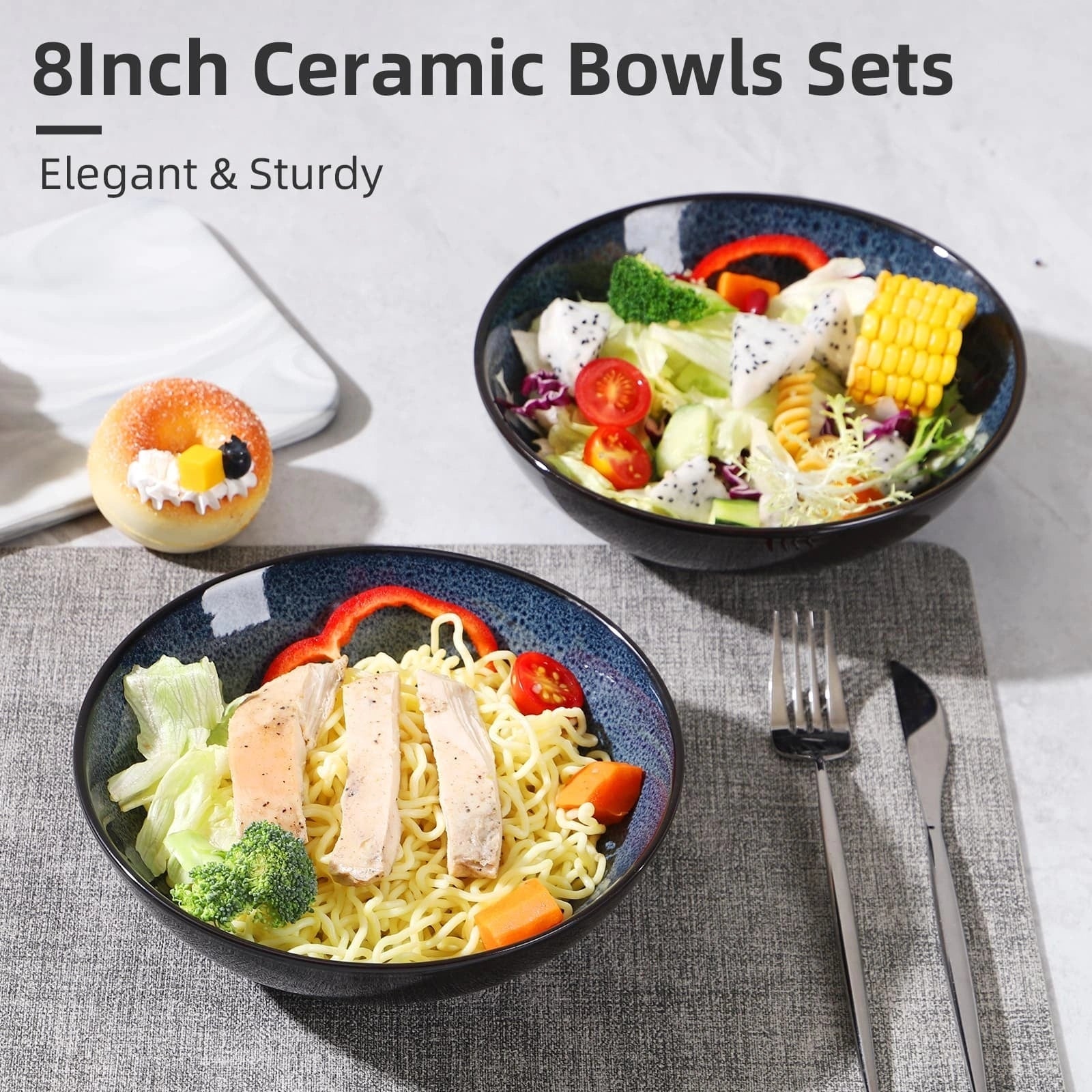 Peacock Blue Ceramic Bowls - Set of 4 for Serving Soups, Salads, Desserts, and More