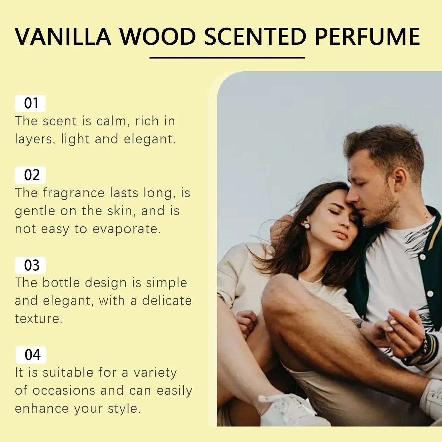 50ml glass spray bottle of vanilla, ebony bark, and musk extract perfume.