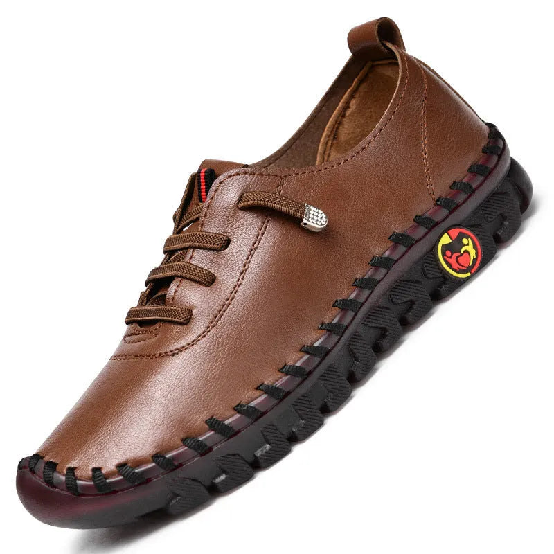 Women's handmade soft sole shoes with microfiber upper, round toe, 3-5cm heel, in black, white, red, or brown.