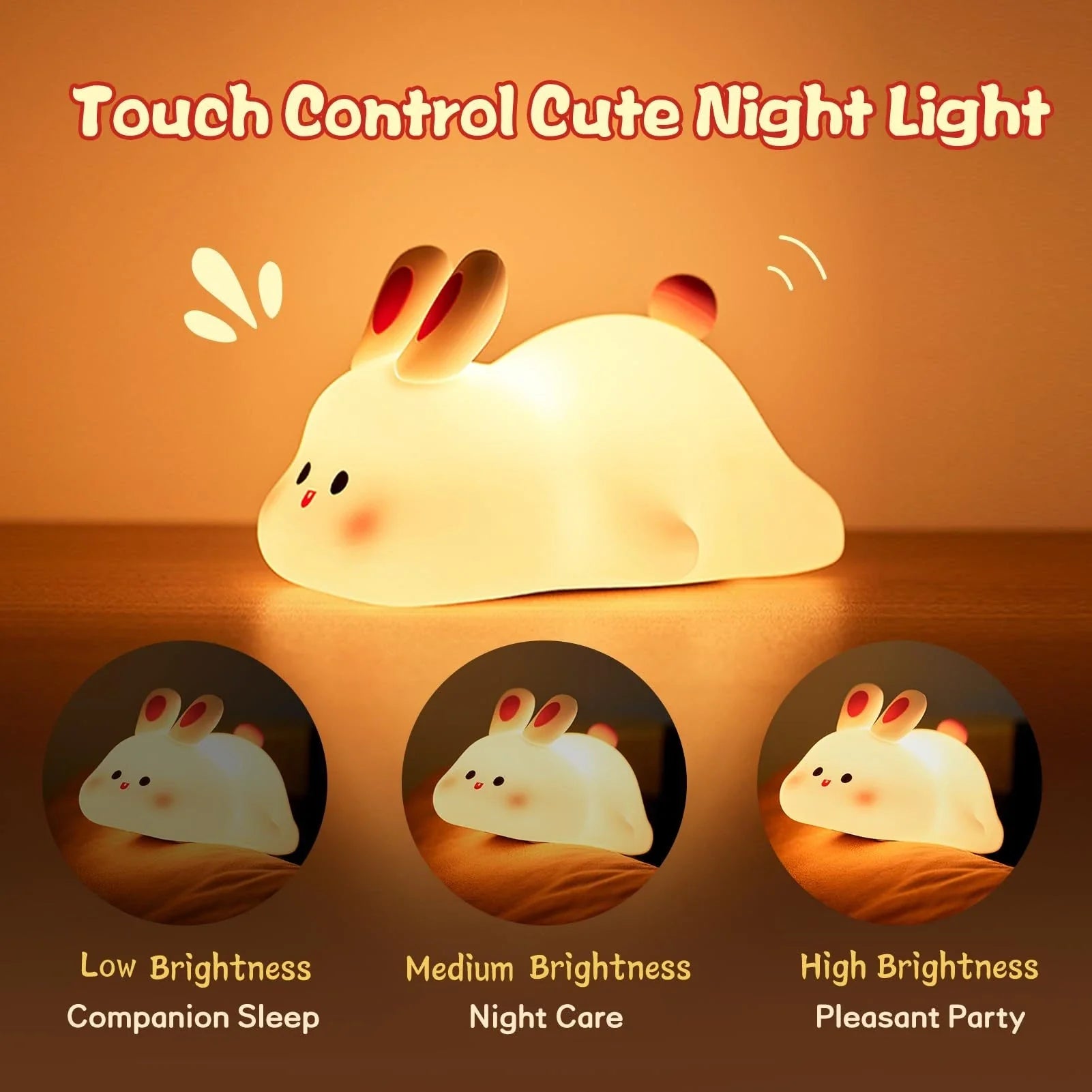 Adorable LED night light with touch sensor and cartoon rabbit design for kids' bedrooms