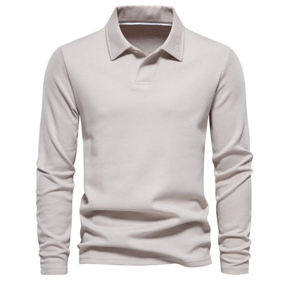 Stylish long-sleeve polo shirt in various colors, featuring a unique lapel design and made from premium cotton-blend fabric for comfort and durability.