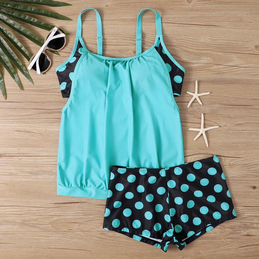 Women's high-waist polka dot swimsuit briefs in polyester fabric for swimming and fitness activities