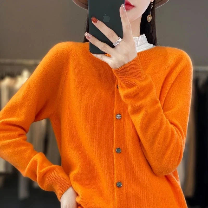 Stylish and comfortable Merino wool cardigan sweater for women in a variety of chic colors