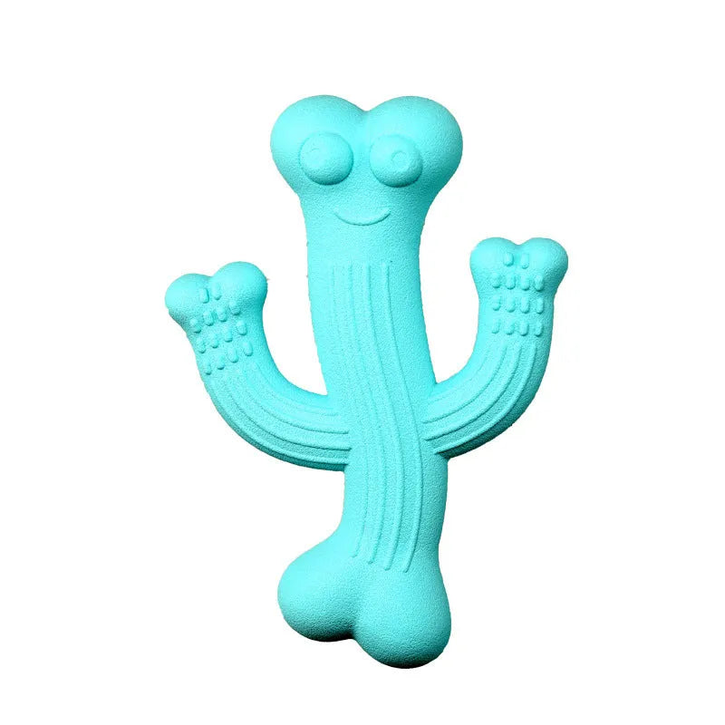 Beige cactus-shaped dog chew toy made from bamboo fibre and rubber on a white background.