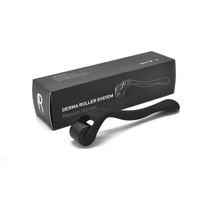 Black titanium alloy beard roller with multiple needle lengths for facial hair care