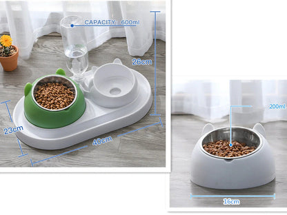 Stainless steel pet bowl with 15° tilt for cervical spine health, available in multiple colors