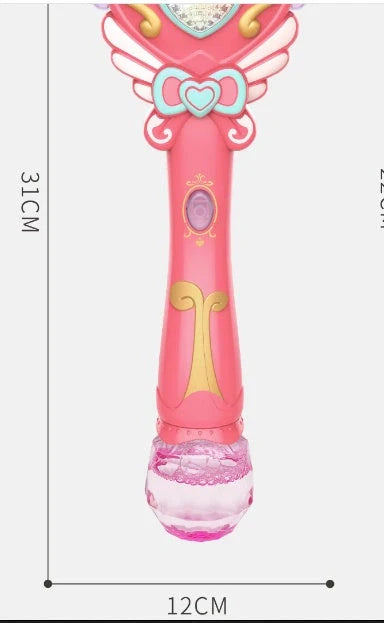 Pink electric magic wand bubble blower for kids with LED lights and music