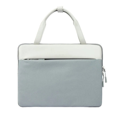 14.2 inch polyester laptop sleeve with soft handle, zipper pocket, in light grey, green, or orange