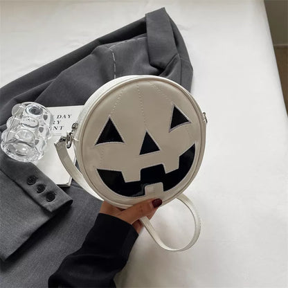 Halloween Pumpkin Small Round Bag in Orange, Black, and White