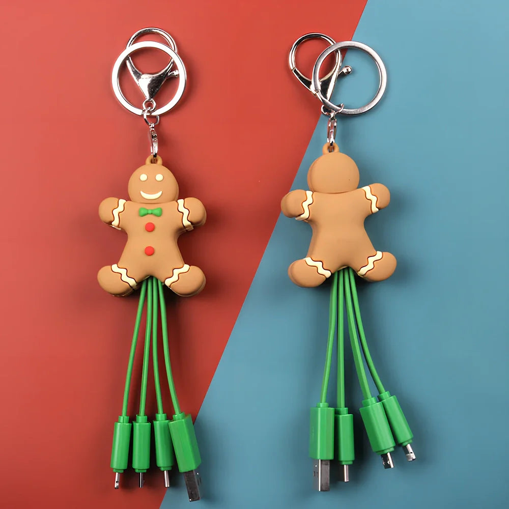 Christmas data cable with reindeer design showing 55mm length and four charging ports