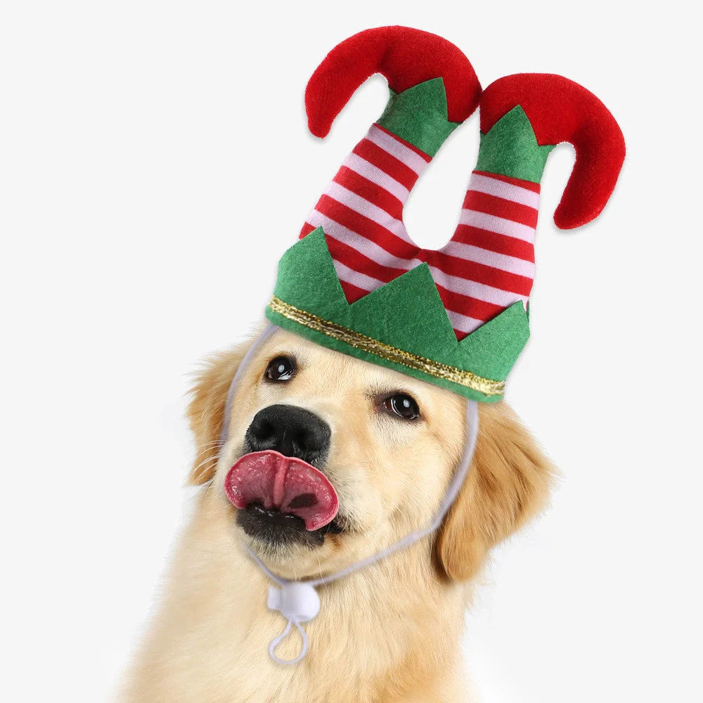 Striped clown Christmas hat for dogs with adjustable elastic band