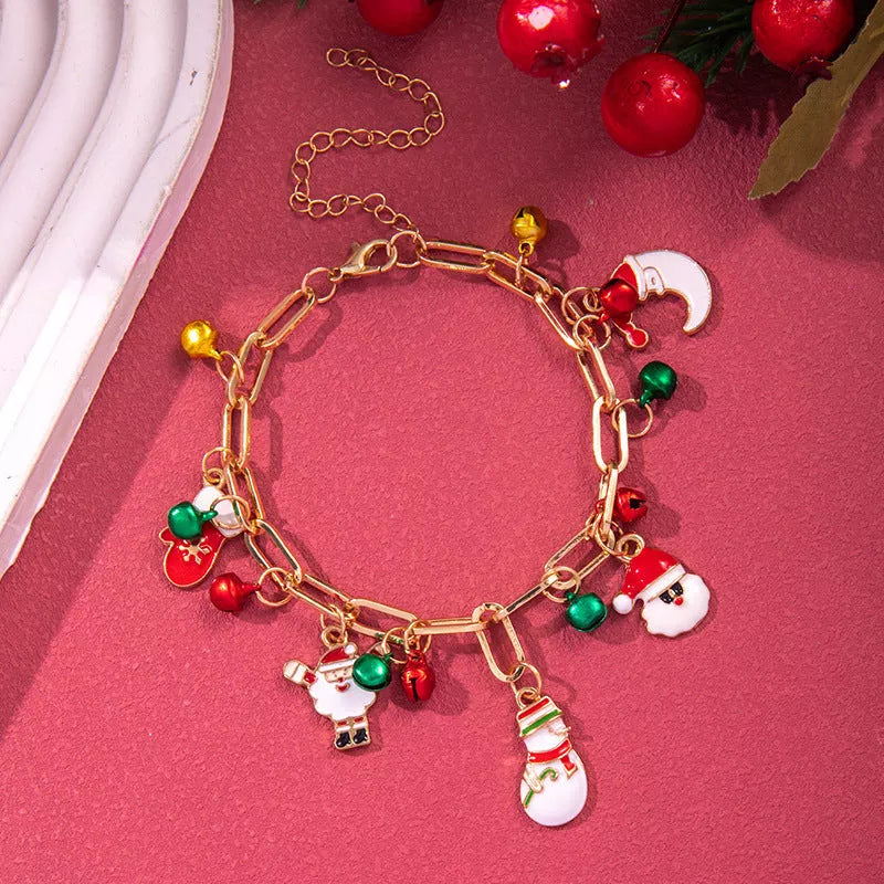 Festive Christmas Metal Chain Bracelet with Santa Claus and snowflake designs