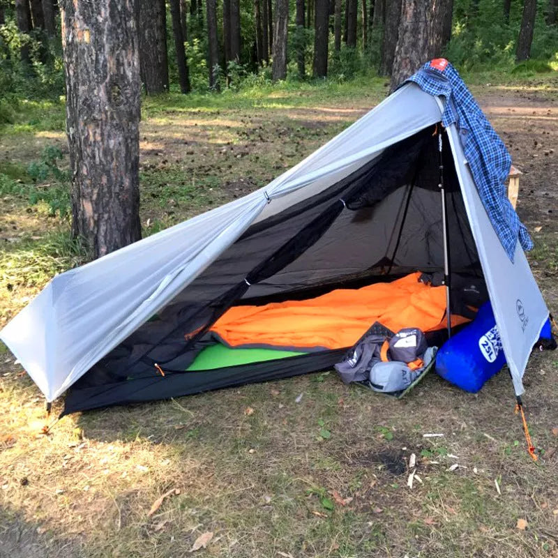 Single-side silicone-coated single-person rodless tent for outdoor camping