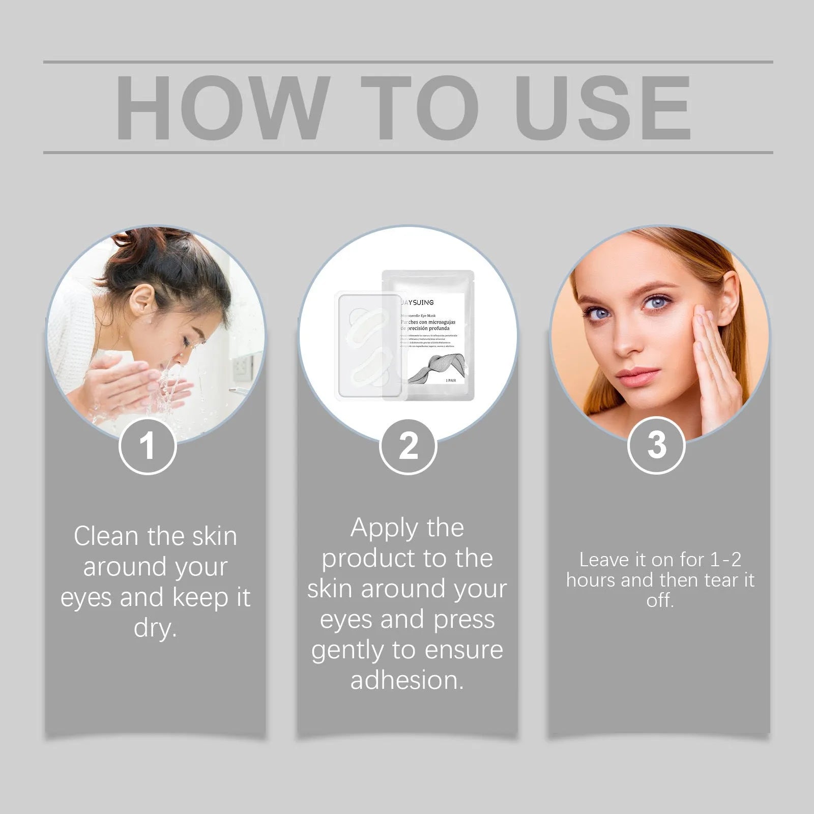 One pair of micro needle eye mask patches for under eye skin care treatment.