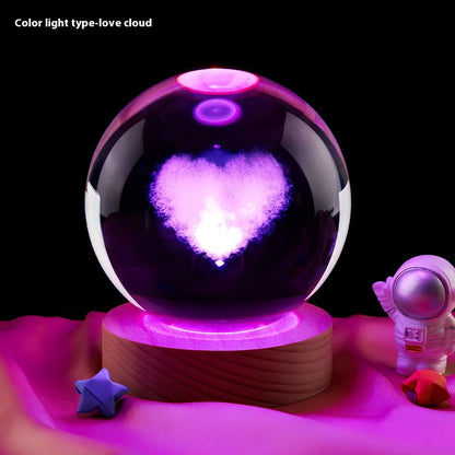 Moon small night lamp with crystal ball and USB base in celestial design theme