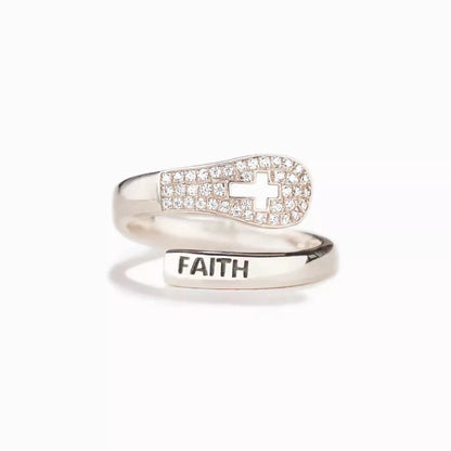 S925 Sterling Silver Faith Cross Zircon Ring with Korean style design