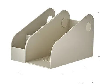 Two-tier plastic desktop storage box in milk coffee colour, dimensions 14.5x17x22cm