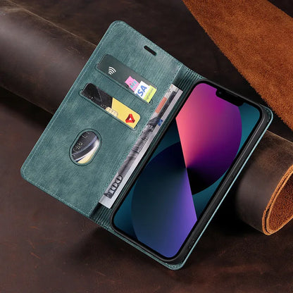 Magnetic flip phone case cover in seven colours for iPhone models with TPU and leather construction