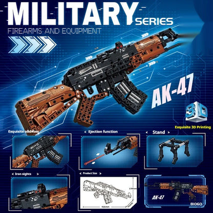 Building blocks sniper rifle assembly toy with bullet launch mechanism in gift box packaging