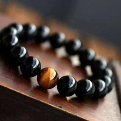 Natural Black Onyx and Tiger Eye Energy Bracelet with elastic rope