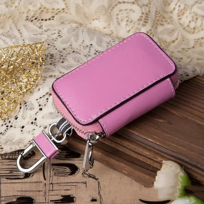 White genuine leather car key case with square vertical design