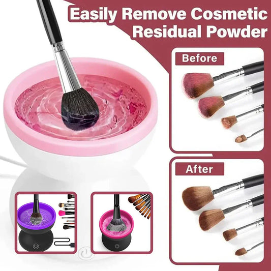 Premium electric makeup brush cleaner with silicone-lined cleaning chamber and USB charging for spotless brushes and flawless makeup application