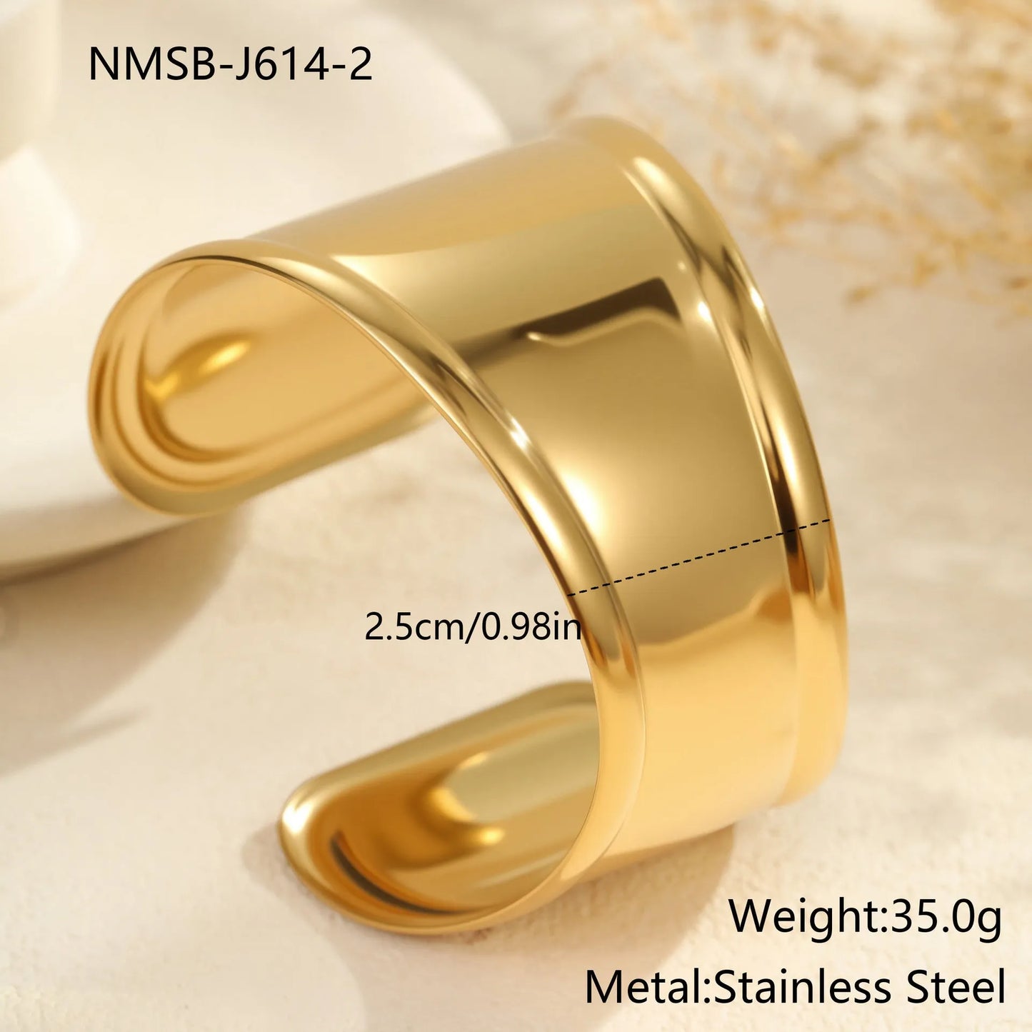 Women's gold-plated wide bracelet with exaggerated niche opening and geometric wave design