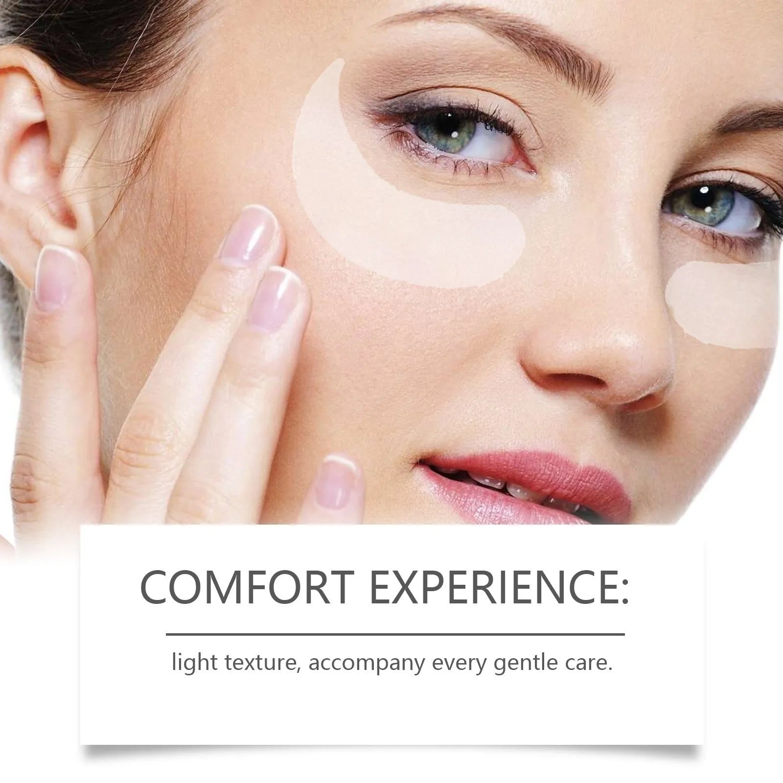 One pair of clear hydrogel microneedle eye patches for wrinkle care on a skincare background.