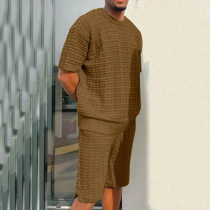 Men's summer outfit featuring a comfortable, breathable shirt and casual shorts set in a variety of color options