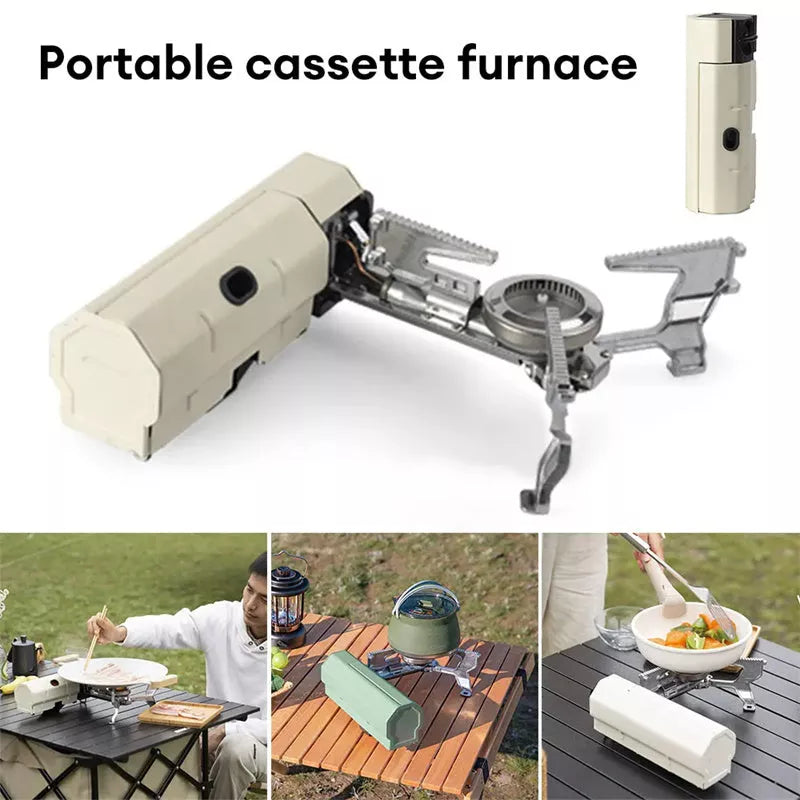 Portable folding cassette stove for outdoor cooking with storage bag