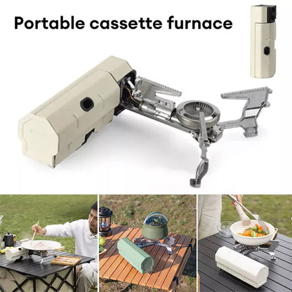 Portable folding cassette stove for outdoor cooking with storage bag