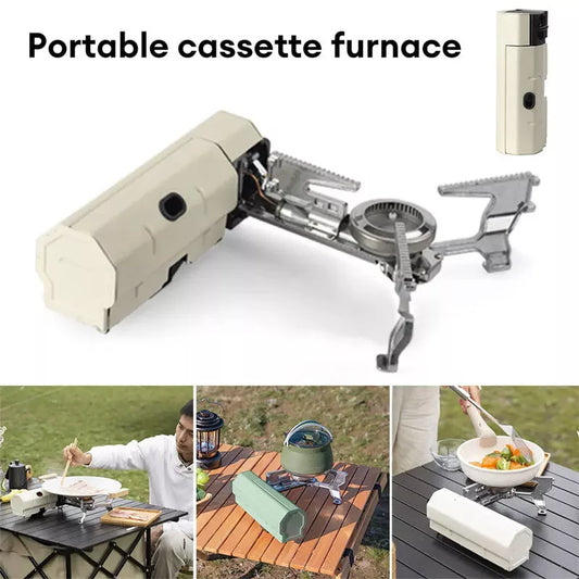 Portable folding cassette stove for outdoor cooking with storage bag