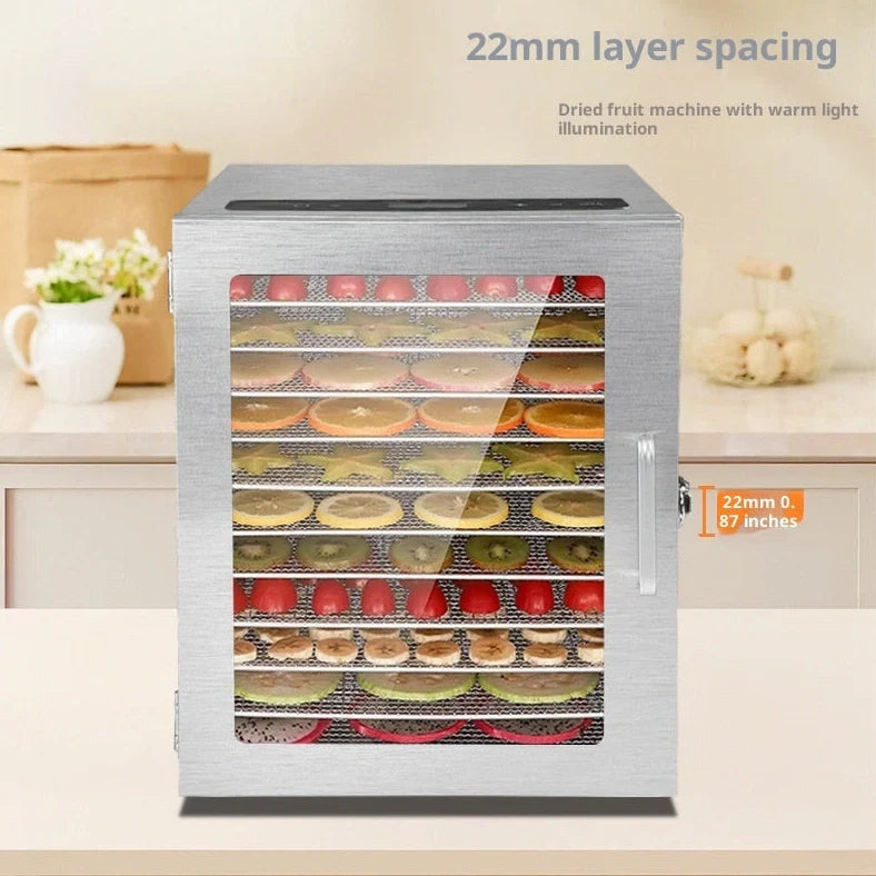 Stainless steel fruit dehydrator with 18 drying trays and top touch screen panel