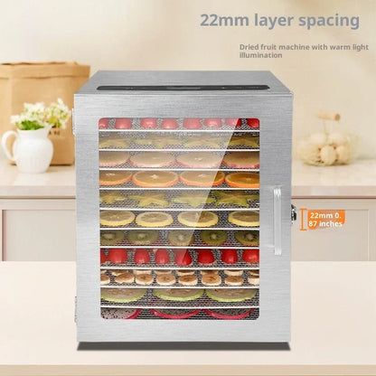 Stainless steel fruit dehydrator with 18 drying trays and top touch screen panel