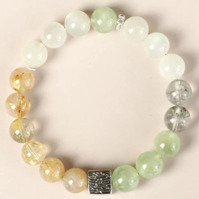 10mm khaki crystal couple bracelet with Chinese geometric design and polished finish