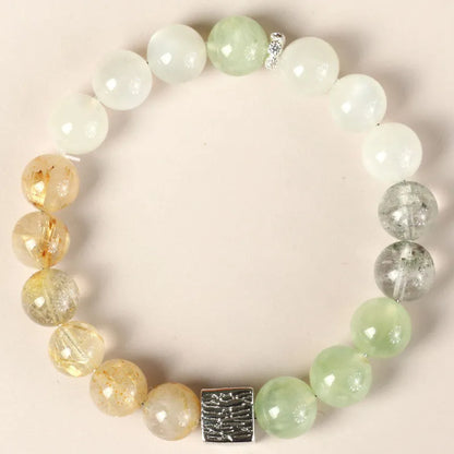 10mm khaki crystal couple bracelet with Chinese geometric design and polished finish