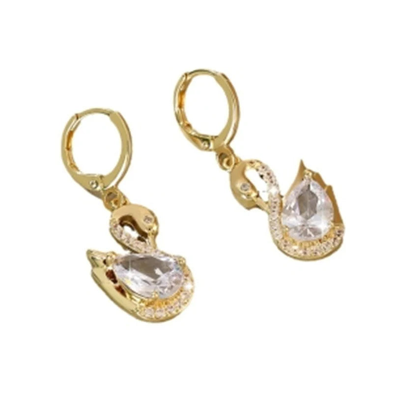 Elegant swan pendant earrings in copper zirconium for women