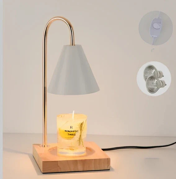 Log aromatherapy melting wax lamp measuring 37cm tall with natural wood base and white lampshade