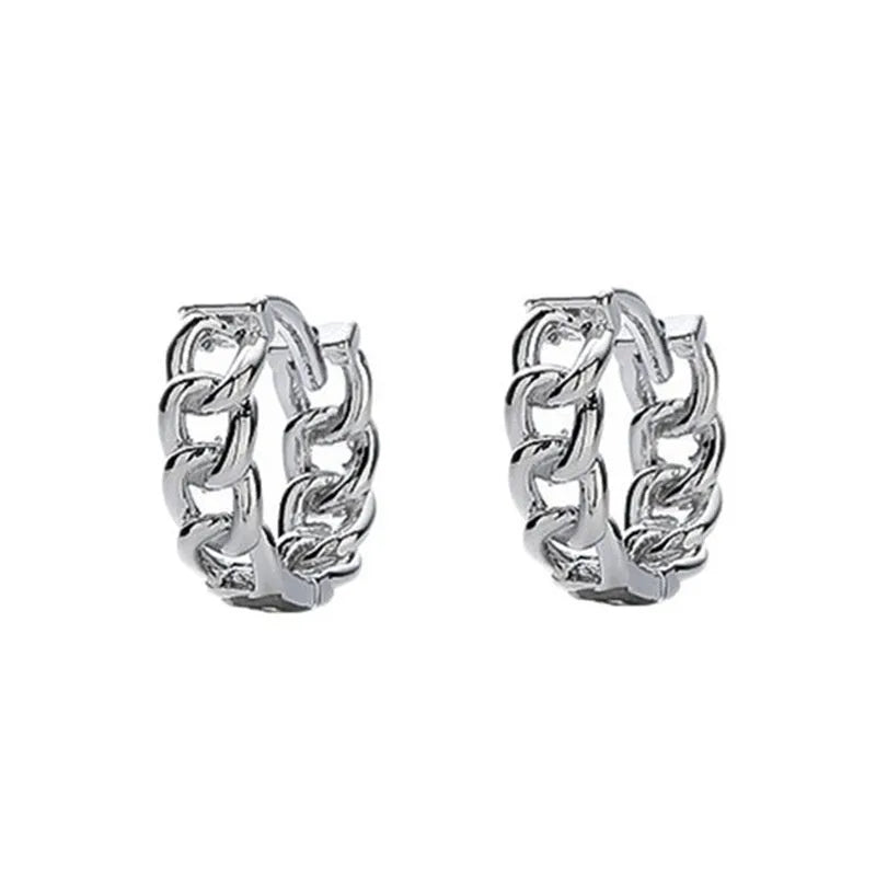 Geometric silver-coloured men's copper earrings in 10mm and 14mm sizes for hip hop style.