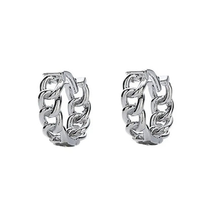 Geometric silver-coloured men's copper earrings in 10mm and 14mm sizes for hip hop style.