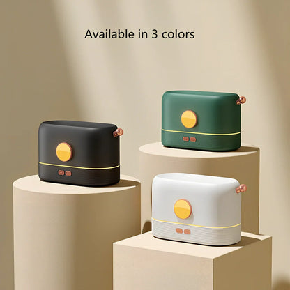 USB-powered desktop humidifier with simulation flame effect and 200ml water tank