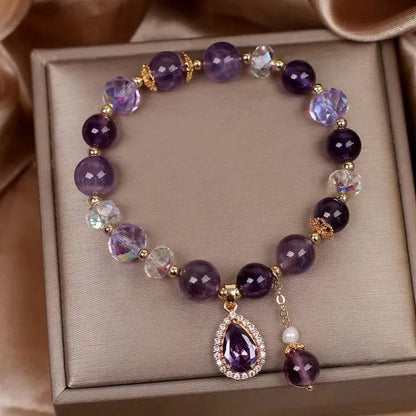 Purple natural amethyst crystal bracelet for women with micro inlay setting.