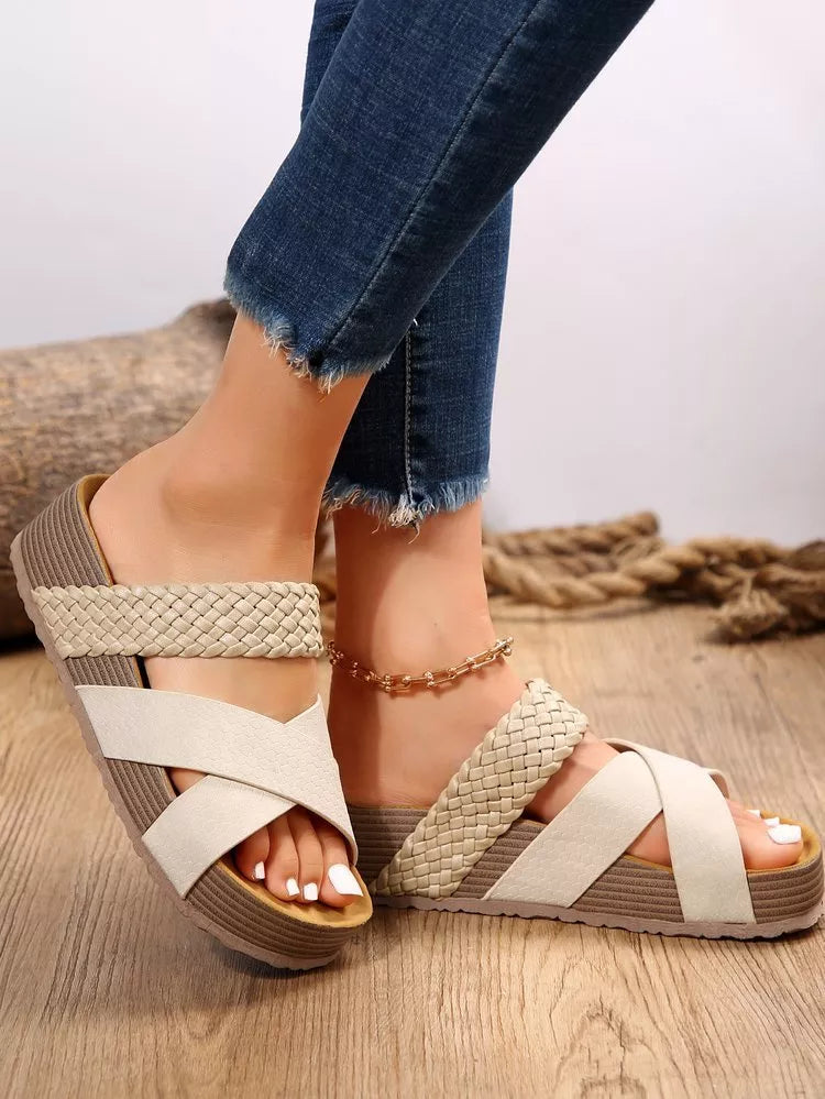 Women's woven cross-strap summer platform sandals in various colors
