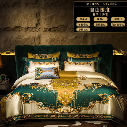 European-style 10-piece long-staple cotton bedding set with embroidered bedspread and 220x240cm quilt cover for 2.0m bed