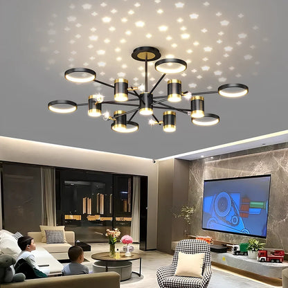 Black Nordic iron chandelier with 13 LED heads, 1000mm diameter, adjustable 0.3m height for living room lighting