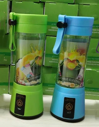 Portable USB rechargeable blender with pink colour option showing cup and six-blade design