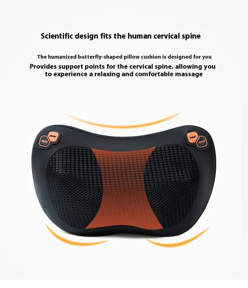 Black and brown genuine leather smart massage pillow with 8 rotating heads.