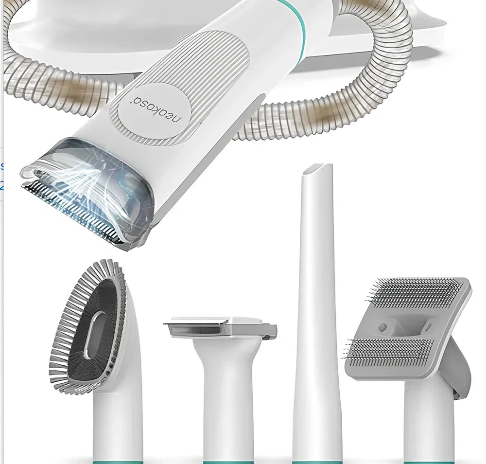 Pet grooming device with comb and shave functions, 290mm length with multiple attachments