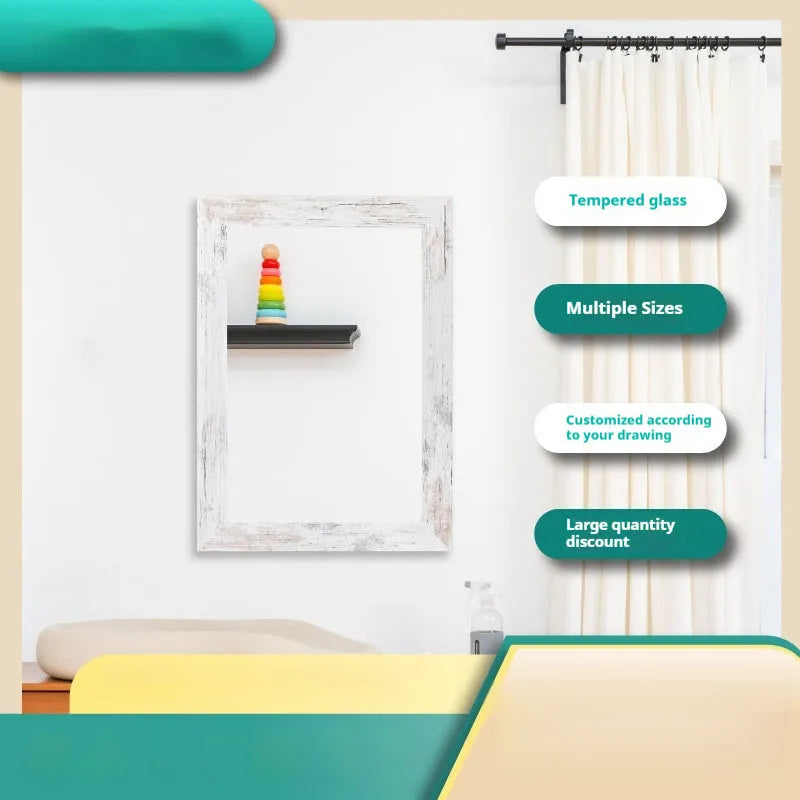 Wall-mounted modern pastoral style mirror with a little white MDF frame.